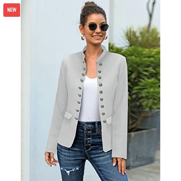 Women's Business Casual Blazer with Buttons Pockets Open Front - Picture 7 of 8